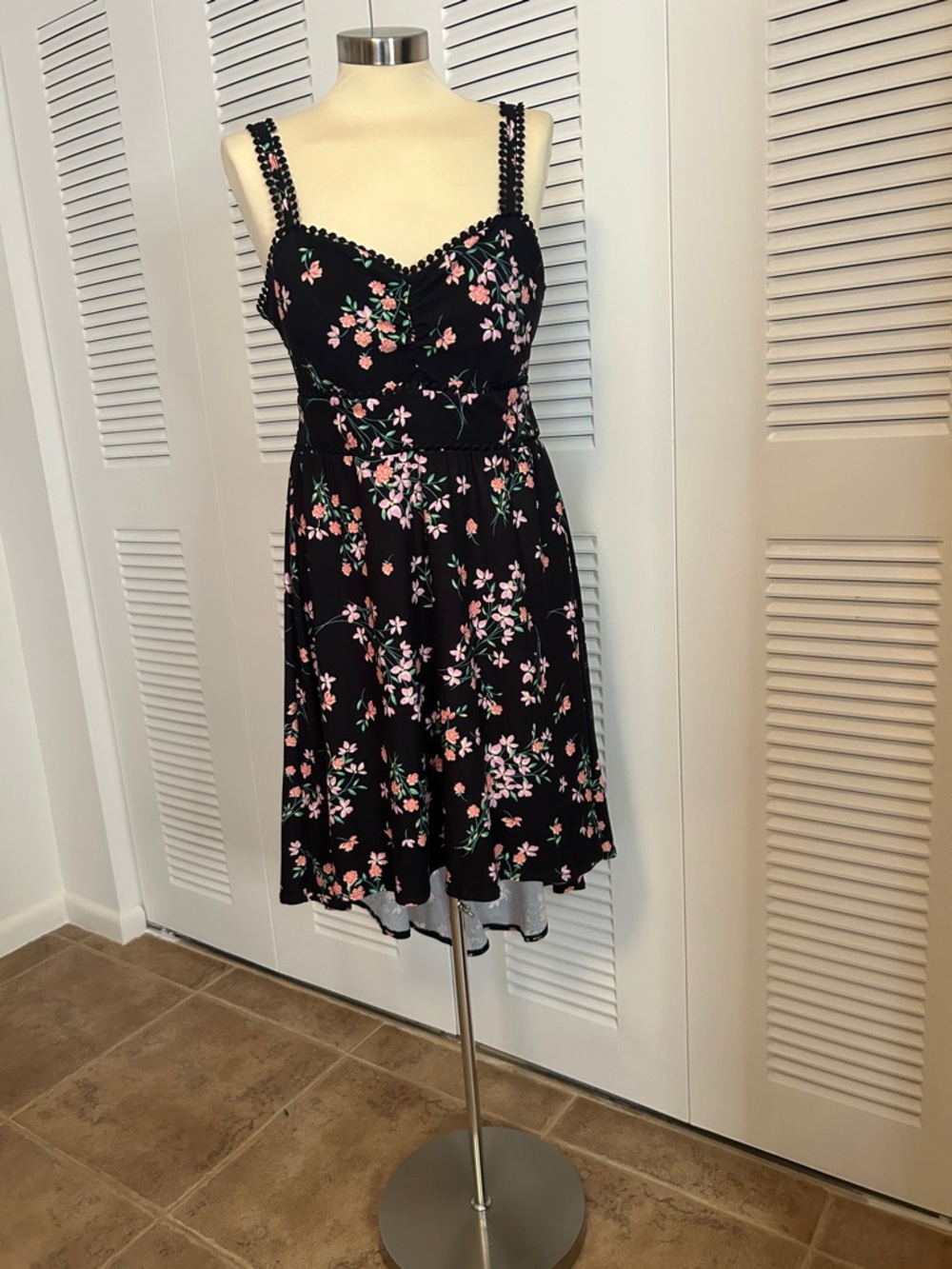 No Boundaries Black Floral Mini Dress with Pink Blossoms